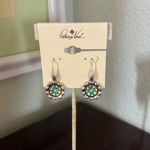 Patricia Nash Silver, Yellow & Blue Flower Fishhook Earrings #PNER